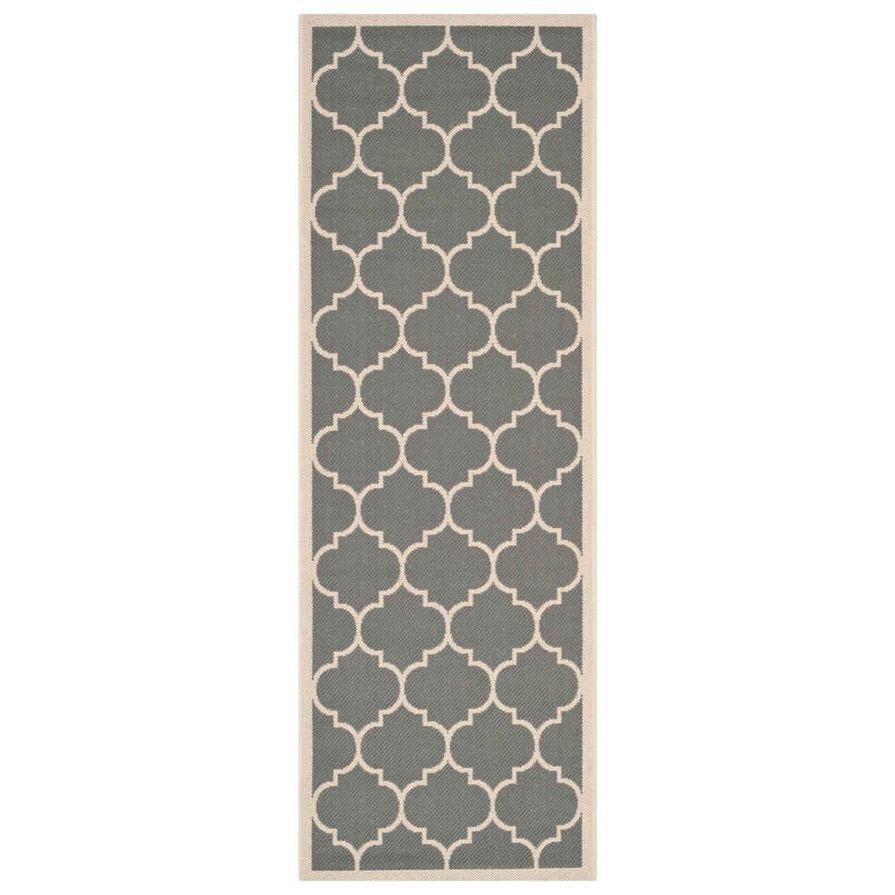 2'3inX12' Courtyard Alyssa Outdoor/Indoor Runner Rug - Anthracite/Beige - Safavieh