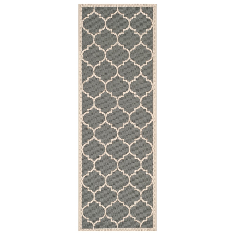 2'3inX12' Courtyard Alyssa Outdoor/Indoor Runner Rug - Anthracite/Beige - Safavieh