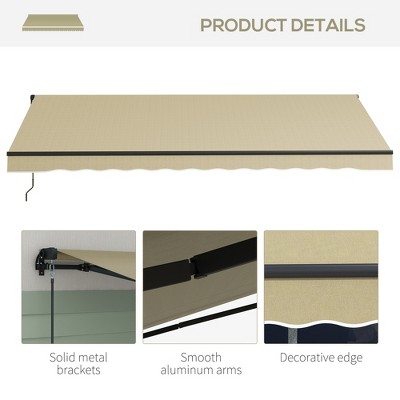 Beige 16' x 10' Retractable Patio Awning with Manual Crank