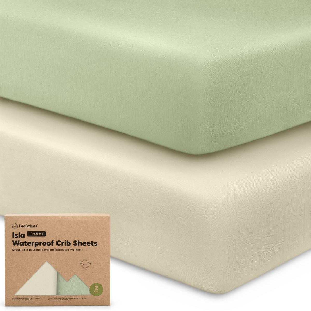 KeaBabies 2pk Isla Waterproof Crib Sheets for Boys, Girls, 52x28 Baby Fitted Crib Sheet, Waterproof Crib Mattress Protector Sheets