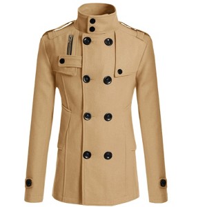 Lars Amadeus Men's Winter Stand Collar Double Breasted Notch Lapel Pea Coats - 1 of 4