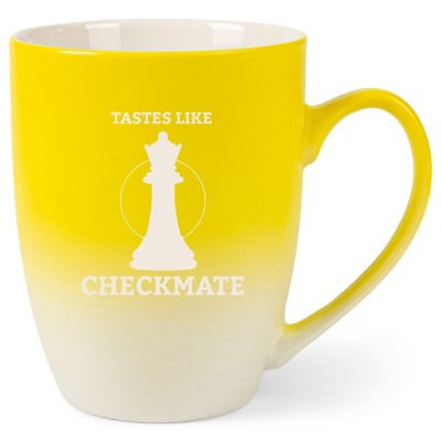 100 North Queen Chess Piece 10 Ounce Yellow and White Two Toned Ombre, Comfortably Fits Your Hands, Ceramic Tea Coffee Cup Mug, Tastes Like Checkmate