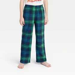 Kids' Holiday Tartan Plaid Fleece Matching Family Pajama Pants - Wondershop™ Blue 