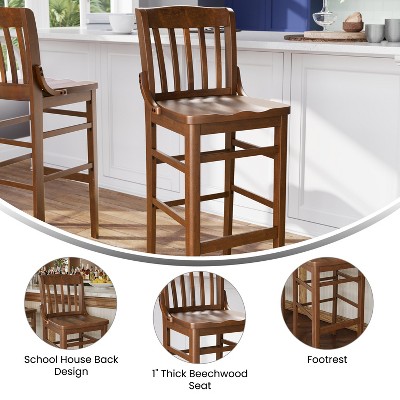 Elegant Walnut Wood School House Back Barstool