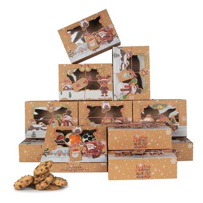 24 Pack Christmas Cookie Boxes for Gift Giving, Christmas Bakery Box with Window
