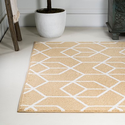 Mid-Century Geometric Gold and White 4' x 6' Area Rug