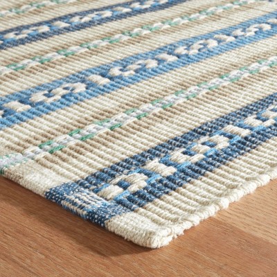 Indigo Blue and White Flat Woven Wool Cotton Runner Rug