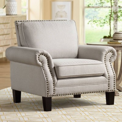 Clyde Park Off-White Linen Nailhead Accent Chair