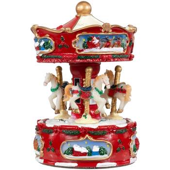 Northlight Winter Horses Animated Musical Christmas Carousel - 6.5" - Red and White