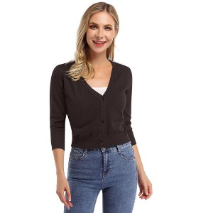 Women's Classic 3/4 Sleeve Open Front Cropped Cardigan Sweater Lightweight Knit Short Shrugs - 1 of 4