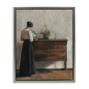 Stupell Industries Classic Woman In Dress Reading Black Framed Floater Canvas Wall Art - 1 of 4