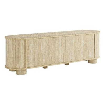 Modway Overture 63 Inch Oval TV Stand w/Storage in Travertine - Media Console w/ 3 Doors for TVs up to 70 in. LargeMid Century Modern Under TV Table