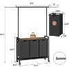 2 or 3-Compartment Laundry Sorter Hamper with Hanging Rod, Wooden Shelf, and 2 or 3 Removable 13-Gallon Bags, Rolling Organizer, Black - 2 of 4