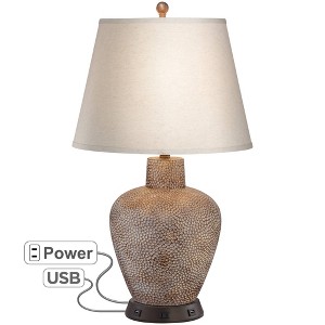 360 Lighting Southwestern Table Lamp with USB and AC Power Outlet Workstation Charging Base 29" Tall Brown Hammered Pot Living Room Bedroom - 1 of 4