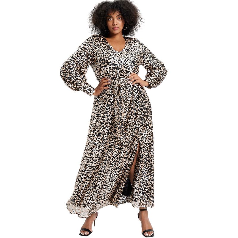 June + Vie by Roaman's Women's Plus Size Evyre Side Slit Sequin Dress, 1 of 2