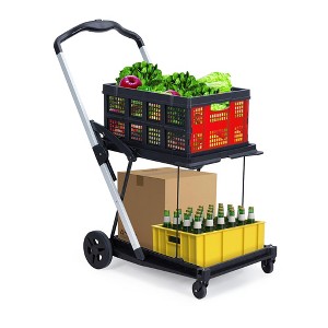 Collapsible Shopping Cart, Foldable Grocery Cart with Wheels and Removable Storage Crate, 2-Tier Portable Utility Cart for Home,Groceries, Supermarket - 1 of 4