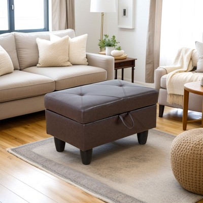 DOMETOUR Elegant Semi PU Leather Ottoman Storage for Living Room, Bedroom or Office Brown