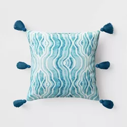 Outdoor Throw Pillow with Tassels Aqua Blue - Opalhouse™ designed with Jungalow™