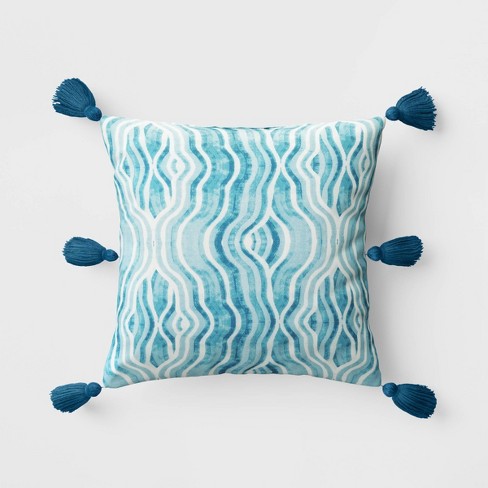 Outdoor Throw Pillow with Tassels Aqua Blue - Opalhouse™ designed with Jungalow™ - image 1 of 4