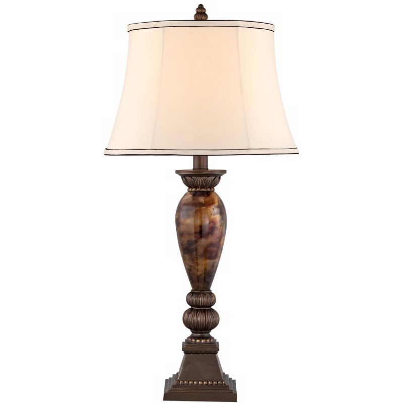 Kathy Ireland Home Mulholland Traditional Table Lamp 33" Tall Aged Bronze Golden Marble White Alabaster Glass Dome Shade for Bedroom Living Room Home, 4 of 6