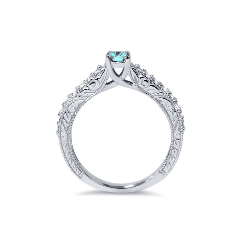 Pompeii3 3/4ct Blue & White Diamond Vintage Engagement Ring 14K White Gold, 3 of 6