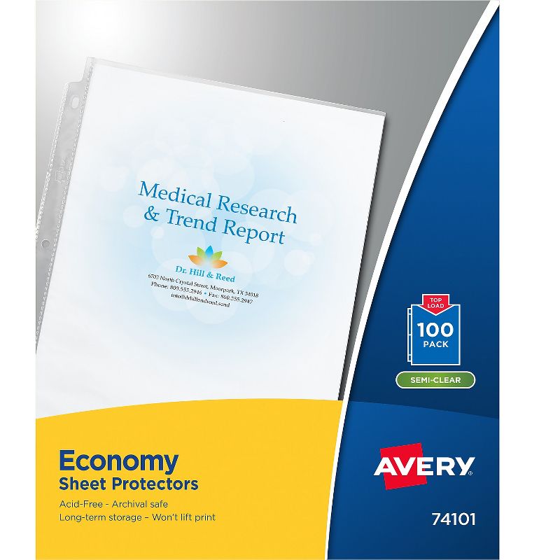 Avery Top-Load Sheet Protector Economy Gauge Letter Semi-Clear 100/Box 74101, 1 of 8