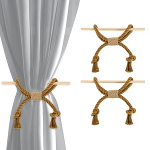 Unique Bargains Cotton Hand-Woven Decorative Tassel Curtain Tiebacks with Wood Club - 1 of 4