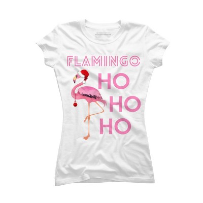Junior's Design By Humans Flamingo HoHoHo Christmas Day X-Mas Flamingo Shirt By TomGiant T-Shirt