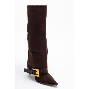 Elva - Brown Suede Buckle Strap Knee High Boot (Women) | Prologue Shoes - 1 of 4