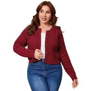 Clearlove Womens Plus Size Chunky Crochet Cardigan Long Sleeve Loose Knit Sweater Button Up Outerwear Coats - 1 of 4