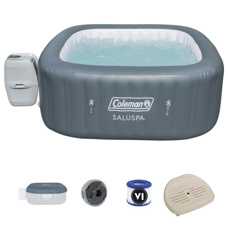 Coleman SaluSpa 140 AirJet Square 4-6 Person Inflatable Hot Tub Spa with PureSpa NonSlip Inflatable Removable Hot Tub Seat Accessory, 1 of 8