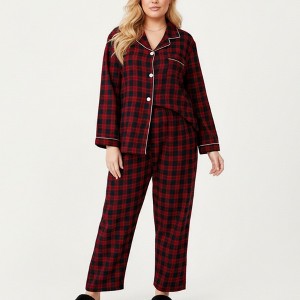 Anna-Kaci Lounge Women's PLus Size 2-Piece Set Plaid Button-Front Pajama Top with Soft Brushed Fabric, Matching Relaxed-Fit Pants - 1 of 4