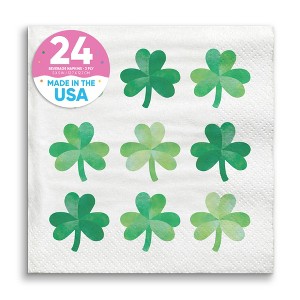 Big Dot of Happiness Shamrock St. Patrick’s Day Napkins, Saint Paddy’s Day Party Decor, White 3-Ply Paper Beverage Cocktail Napkins - 24 Count - 1 of 4