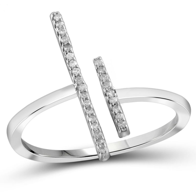 1/10 CT. T.W. Round-Cut White Diamond Prong Set Bar Ring in Sterling Silver, 1 of 4