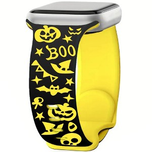 HTUTWOO Halloween Two-Tone Engraved iWatch Bands, Holiday Pumpkin Bands 38/40/41mm for iWatch Series 11 10 9 8 7 6 5 4 Ultra SE (Black+Yellow) - 1 of 4