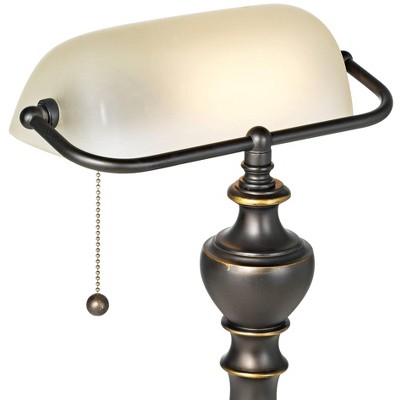 Adjustable Antique Bronze Metal Table Lamp with Alabaster Glass Shade