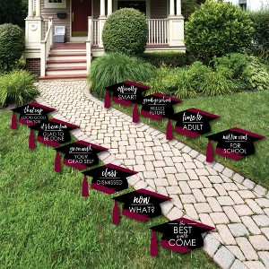 Big Dot of Happiness Maroon Graduation Lawn Decorations - 10 Piece - 1 of 4