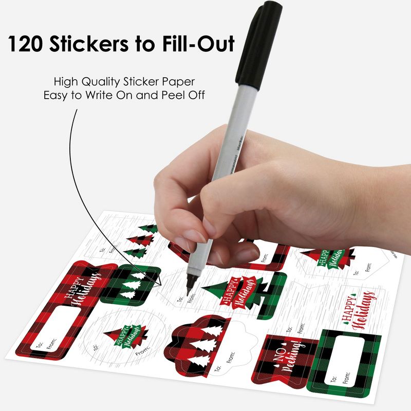 Big Dot of Happiness Holiday Plaid Trees - Assorted Buffalo Plaid Christmas Party Gift Tag Labels - To and From Stickers - 12 Sheets - 120 Stickers, 4 of 10