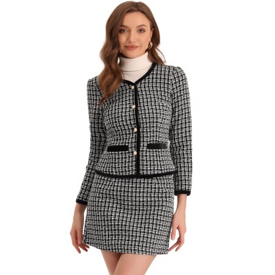 Allegra K Women's Outfits Plaid Tweed Short Blazer And Skirt Suit Set 2  Pieces : Target