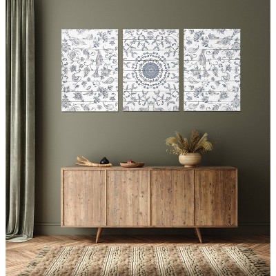 Chinoiserie Pattern 48" x 24" Triptych Print on Fir Wood Wall Art