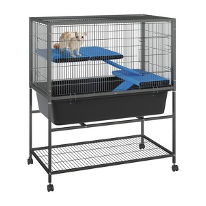 2 Tier Metal Small Animal Cage, 40"H Hamster Cage with Storage Shelf, Rolling Ferret Cage with 3 Platforms & Deep Tray, Indoor Critter Nation Cage - 1 of 4