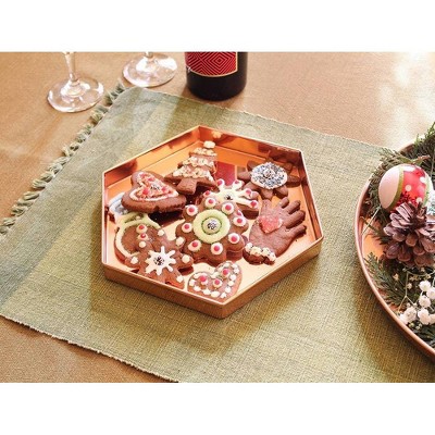 Hexagonal Copper-Plated Stainless Steel Decorative Trays, Set of 3