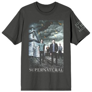 Supernatural Character Art and Logo Men's Charcoal Gray Short Sleeve Crew Neck Tee - 1 of 3