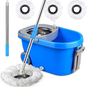 Spin Mop and Bucket with Wringer Set on Wheels, 360 Spinning Mop  Floor Cleaning System with 3 Microfiber Replacement Heads Blue - 1 of 4