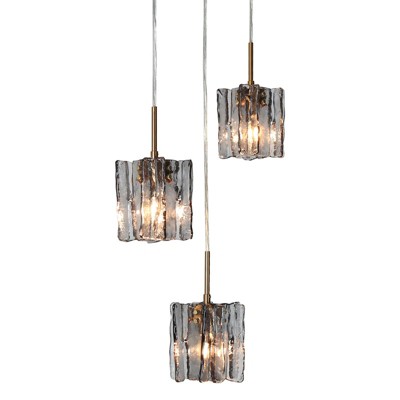 LNC Echonalyri 3-Lights 18.1" Modern Cluster Pendant  Lights, Polished Gold and Matte Black with Smoked Gray Ribble Glass