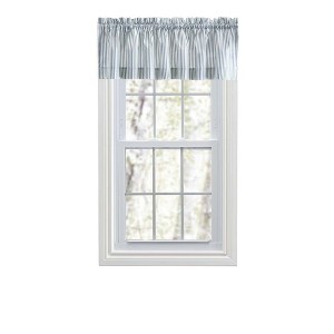 Ellis Curtain Plaza Classic Ticking Stripe Printed on Natural Ground 1.5" Rod Pocket Tailored Valance 58" x 15" Blue - 1 of 4