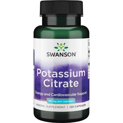 Swanson Potassium Citrate - Mineral Supplement Promoting Heart Health & Energy Support - Aids Optimal Nerve & Kidney Function with Natural Ingredients - (120 Capsules, 99mg Each)