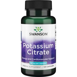 Swanson Ultra Potassium Citrate Mineral Supplement, Essential Electrolyte Helps Support Heart Health & Energy, 99 mg (120 Capsules). - 1 of 4