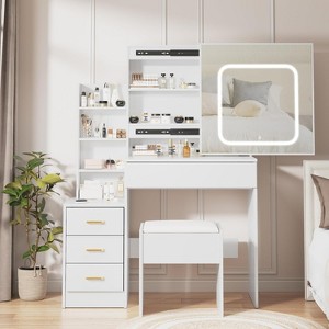 Vanity Desk with Mirror and LED Lights, Makeup Vanity Desk with Sliding Lighted Mirror - 1 of 4