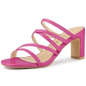 Allegra K Women's Square Toe Crisscross Strap Block Heels Slide Sandals - 1 of 4